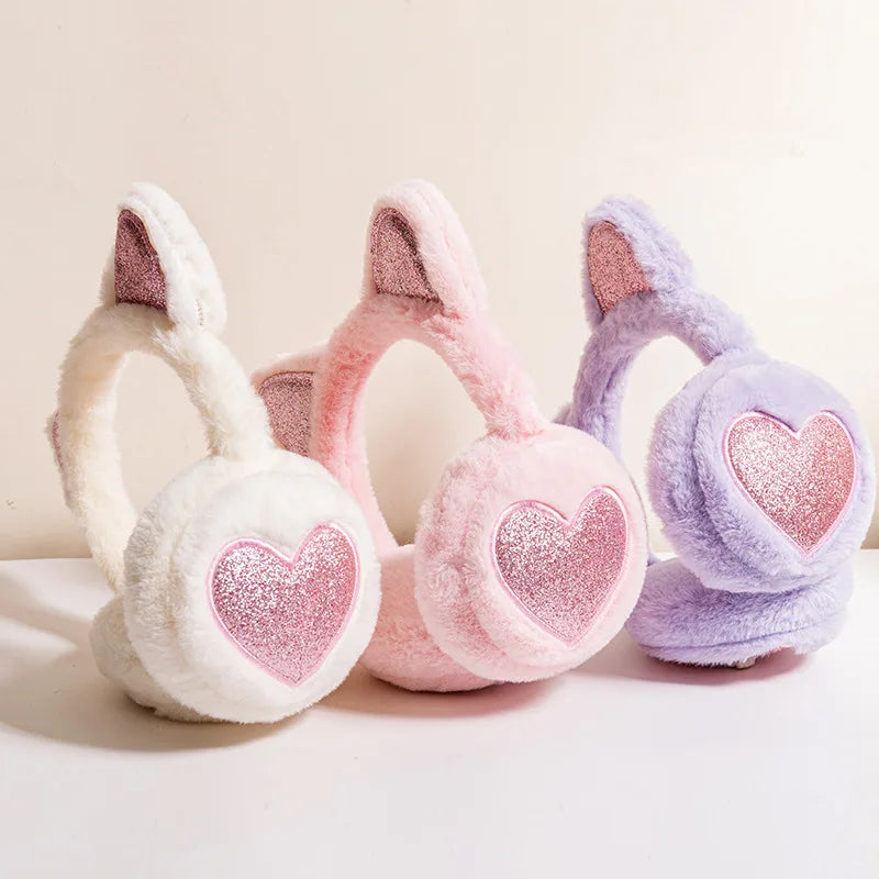 Glitter Heart Cat Earmuffs
