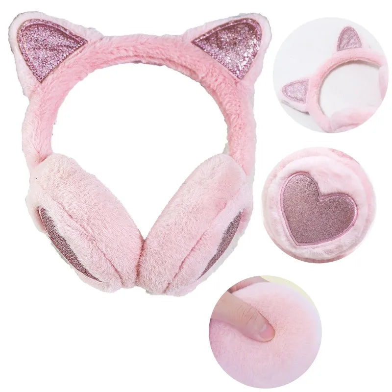 Glitter Heart Cat Earmuffs